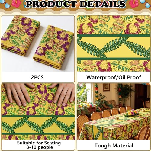 Luau Party Decorations - Hawaiian Tablecloths, 2 Pack, 51.2x86.6in