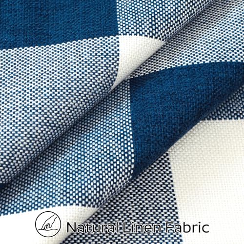 OTOSTAR Gingham Buffalo Check Linen Throw Pillow Covers 12x20, Blue (2 Pack)