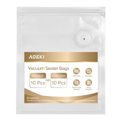 Reusable Vacuum Sealer Bags for Food: 20Pcs BPA-Free Vacuum Seal Bags with Air Valve & 5 Seal Clips, Plastic Clear Sous Vide Cooking Bag, Microwaveable Freezer Safe Vacuum Food Storage for Kitchen