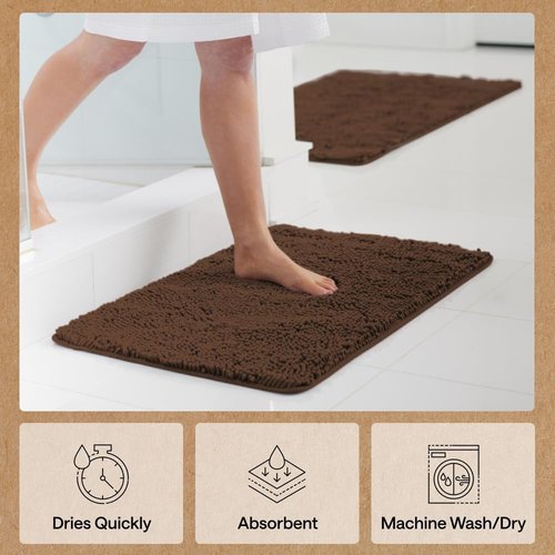 GORILLA GRIP Bath Rug Mat - Soft Absorbent Chenille | Quick Dry Microfiber, 44x26, Brown