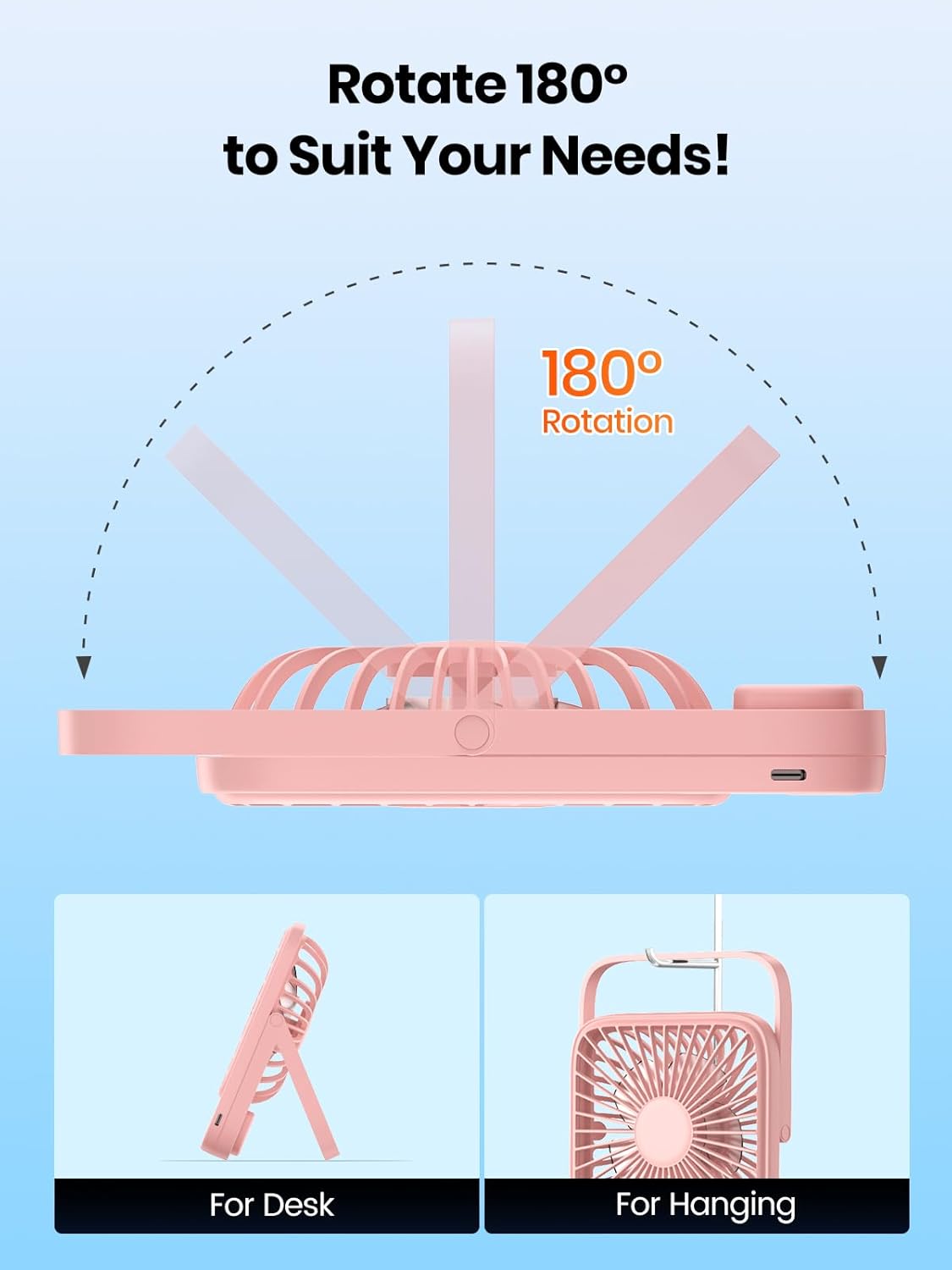 TOPK 5000mAh Portable Desk Fan - Ultra-Thin Rechargeable, Quiet 4-Speed Personal Fan | Ideal for Office & Travel