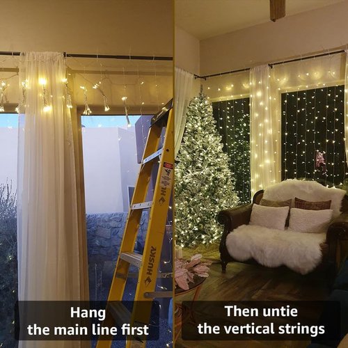 Lighting EVER LED Curtain Lights - 18 Hang Down String Lights | 10x10 ft Twinkle Fairy Lights for Bedroom & Wedding Decor