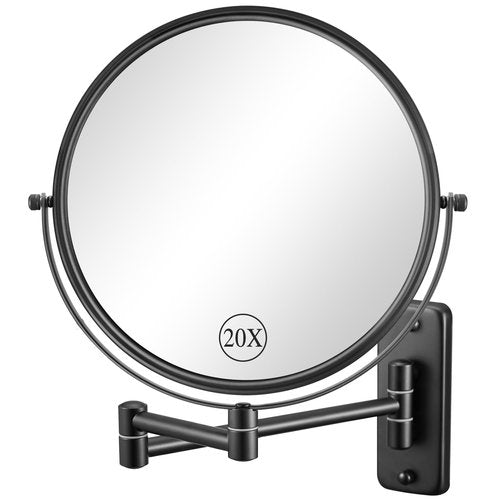 DECLUTTR 20X/1X Wall Mounted Makeup Mirror, 9 Inch Large Size Magnifying Mirror, 360° Swivel Extendable Mirror for Bathroom, Black