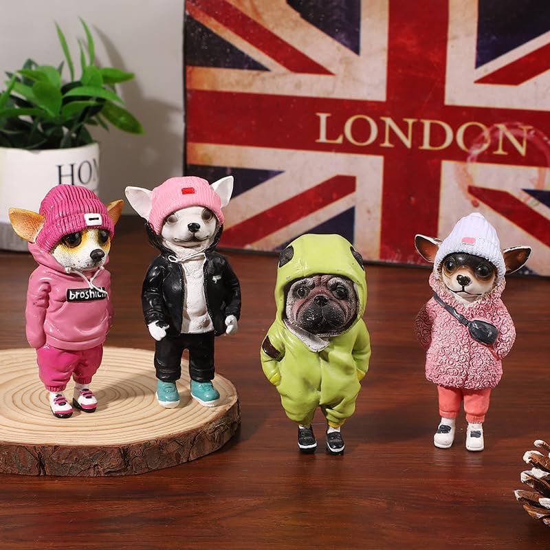 Skiennix Cute Resin Dog Statue - Handmade Animal Decor for Living Room | Small Green Backpack Design