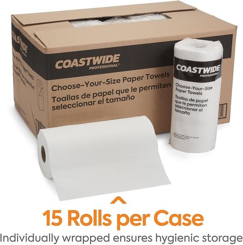 Choose-Your-Size Paper Towels - 2-Ply, White, 128 Sheets Per Roll, 15 Rolls Per Carton