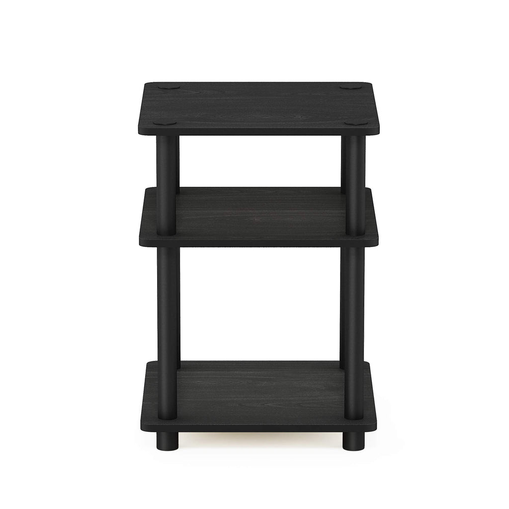 Furinno TURN-N-TUBE Side Table, 3-Tier Square Modern End Table, Open Shelves Nightstand, Night Stand, Bedside Table, Easy Assembly, for Living Room, Bedroom, Blackwood