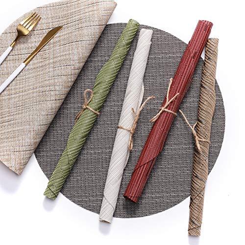 Round Vinyl Heat-Resistant Placemats Set of 4 - Beige, 13.8 Inch, Table Decor
