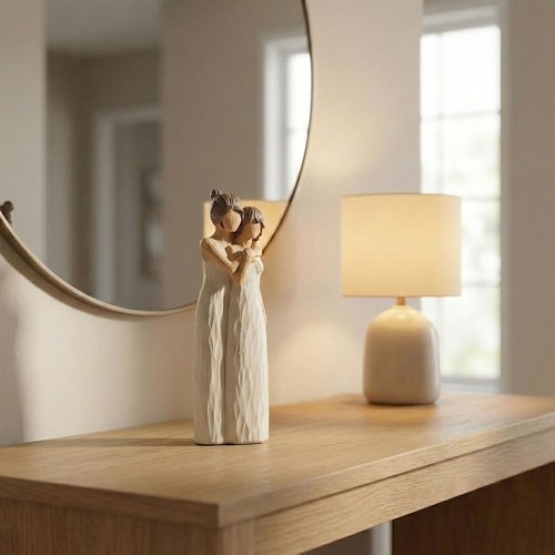LCCCK Mother Daughter Figurines - Sentimental Hugging Sculptures | Perfect Gift for Mom, Grandma - 10.2in Cream
