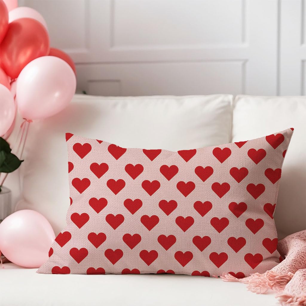 PANDICORN Valentines Day Pillow Covers 12X20 Inch Pink and Red Heart Love Valentine Decorations Outdoor Farmhouse Anniversary Romantic Lumbar Decorative Throw Pillow Cases for Couch Living Home Decor