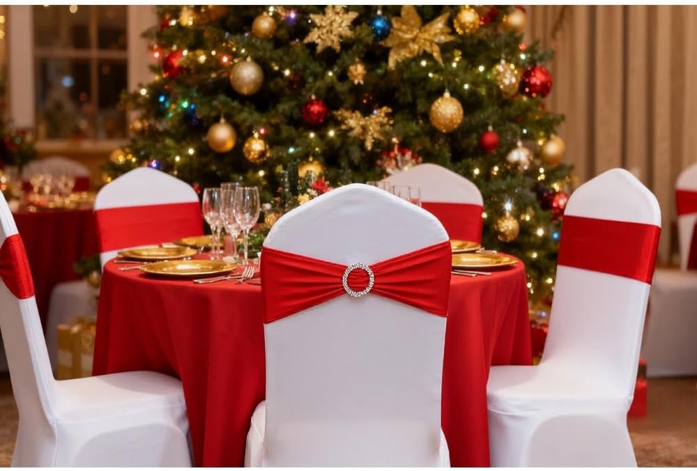 Spandex Red Chair Sashes by [Brand Name] - 50 Pack Elegant Chair Bands for Wedding & Party Decor