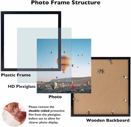 JCJMY 10x10 Black Picture Frame - Durable Wall-Mountable Design for Horizontal or Vertical Display