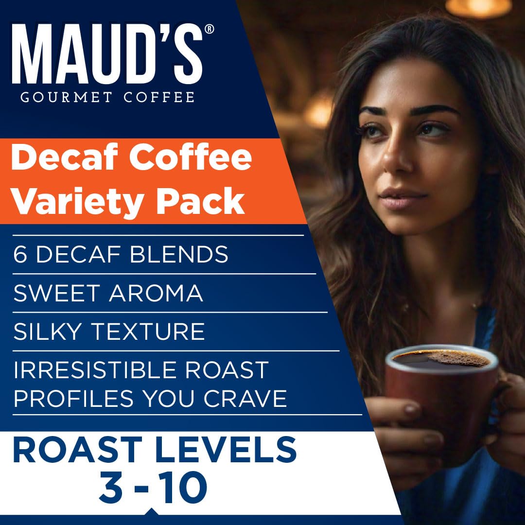 Maud's Decaf Coffee Pods Variety Pack - 54 Count of 6 Assorted Dark & Medium Roasts | 100% Arabica, Compatible with Keurig