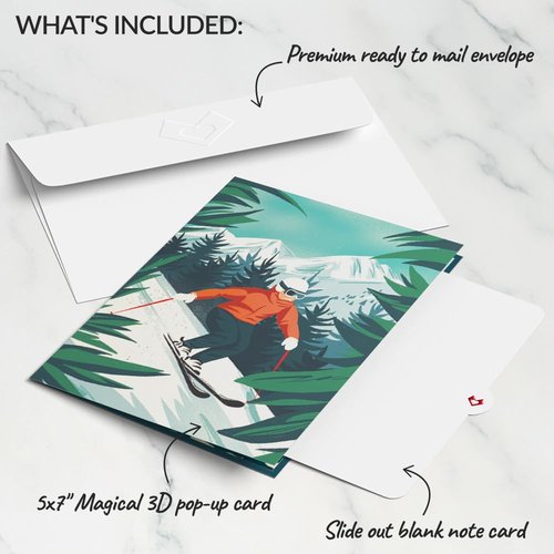 Lovepop Everyday Pop-Up Card for Her and Him - 3D Greeting Cards for Boys, Girls, Men, Women - Mountain Ski Adventure - 5" x 7" Card - Blank Notecard & Envelope Included