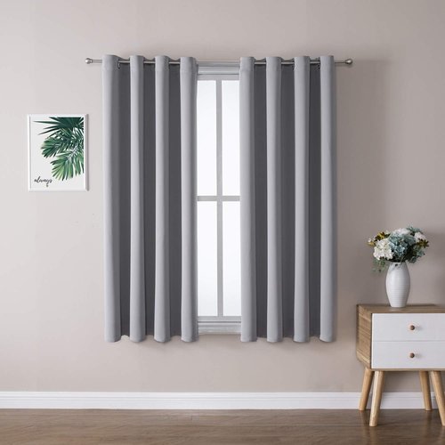 ChrisDowa Grommet Blackout Curtains - Thermal Insulated Room Darkening Panels, Light Grey, 52 x 63 Inch