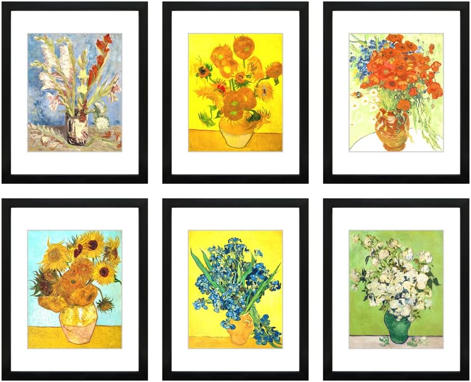 Skiennix 11x14 Picture Frame Set of 6 - Real Glass for 8x10 Photos with Mat or 11x14 Without Mat | Black Display Frames