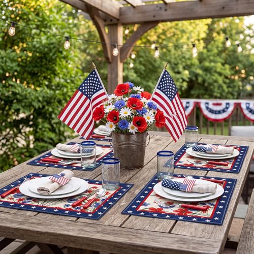 Patriotic Floral Placemats for 250th Anniversary | Set of 4
