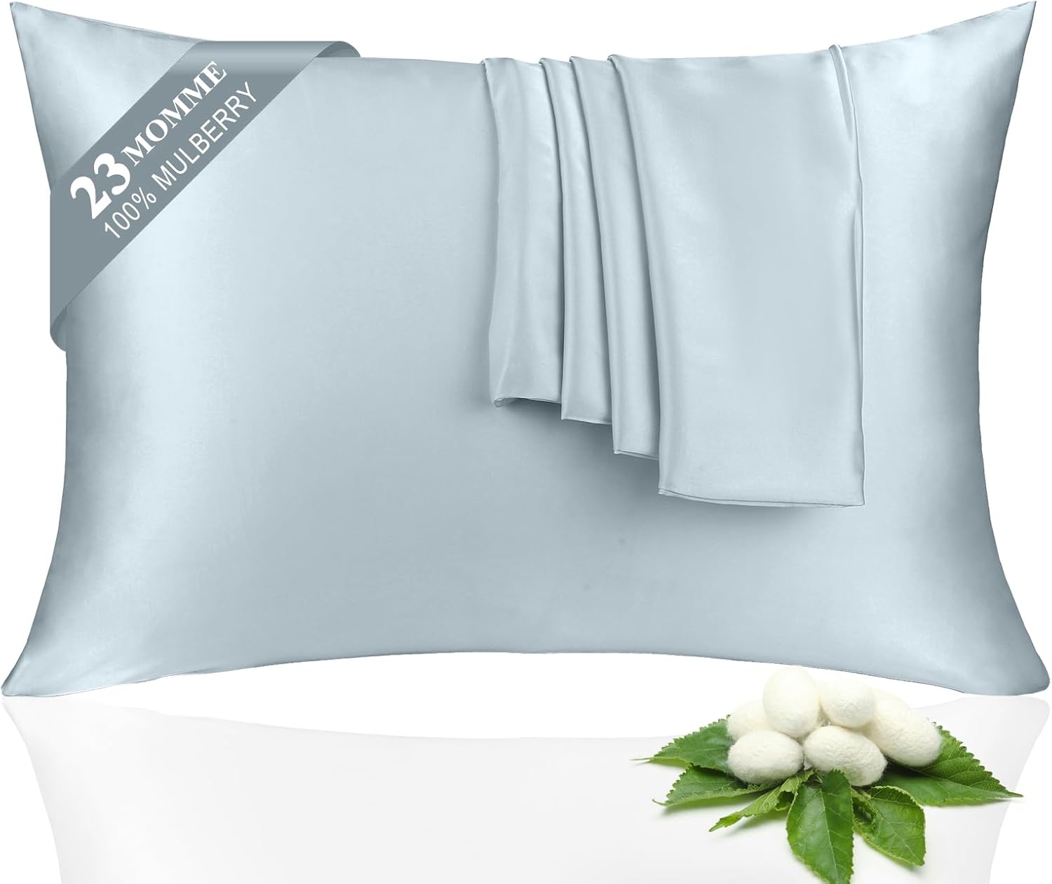 Skiennix 100% Silk Pillowcase Set - Luxurious 23 Momme Mulberry Silk for Hair & Skin | Ash Blue, Queen 20×30
