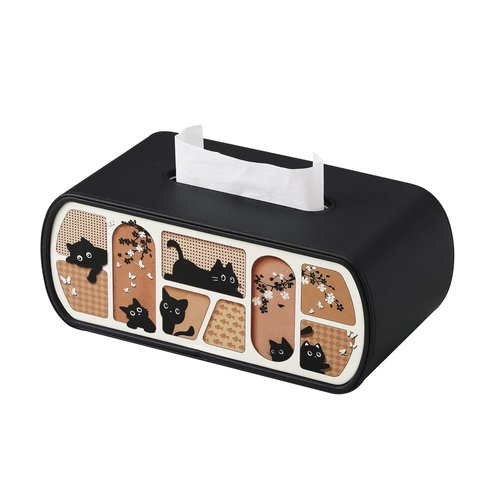 MEIBOOCH Cat-Themed Tissue Box Cover with Curved Edge, Rectangle Tissue Box Holder for up to 4 Inches High Boxes (Black)
