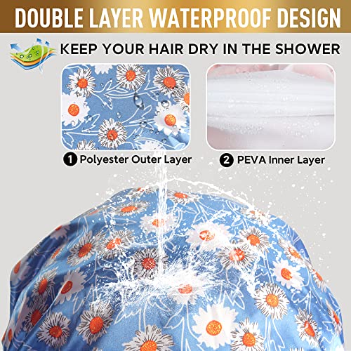 Fishent Oversized Waterproof Shower Cap for Long Hair with PEVA Lining