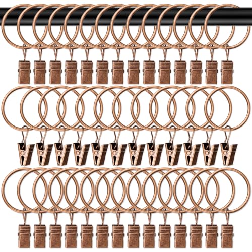 MAQIHAN Antique Copper Curtain Rings with Clips - 40PCS, 1.26 Inch