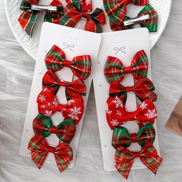Junchao Christmas Hair Clips 10-Piece Red Bow and Rhinestone Hair Claws
