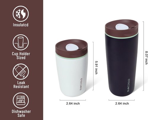 DLOCCOLD Insulated Stainless Steel Coffee Tumbler - Spill Resistant Lid, 12oz Travel Mug