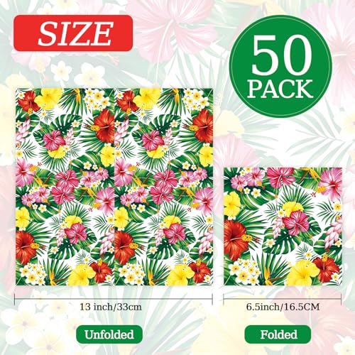 Tropical Hawaiian Luau Paper Napkins - 50 Pcs, 6.5 x 6.5 inch, Summer Pool Party Decor