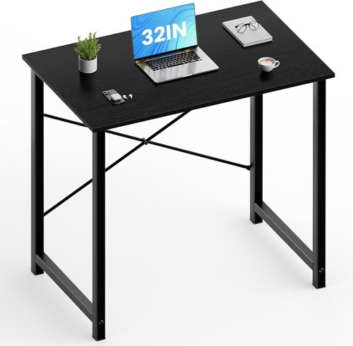 DUMOS 32-Inch Modern Office Computer Desk - Simple Writing & Study Table in Black Wood