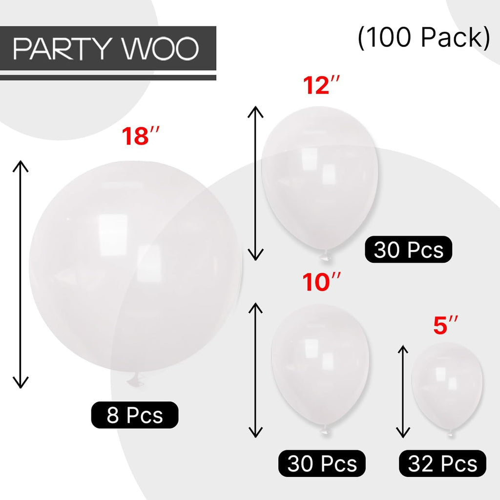 PartyWoo Clear Balloons - 100pcs Transparent Balloon Arch Kit for Weddings, Graduations & Parties | 18", 12", 10", 5" Sizes