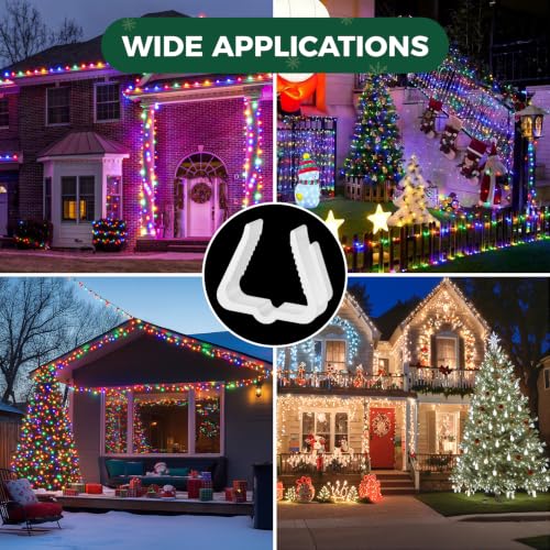 100 Pack Outdoor Christmas Light Clips Hooks for Roof Fence Deck Gutter - White