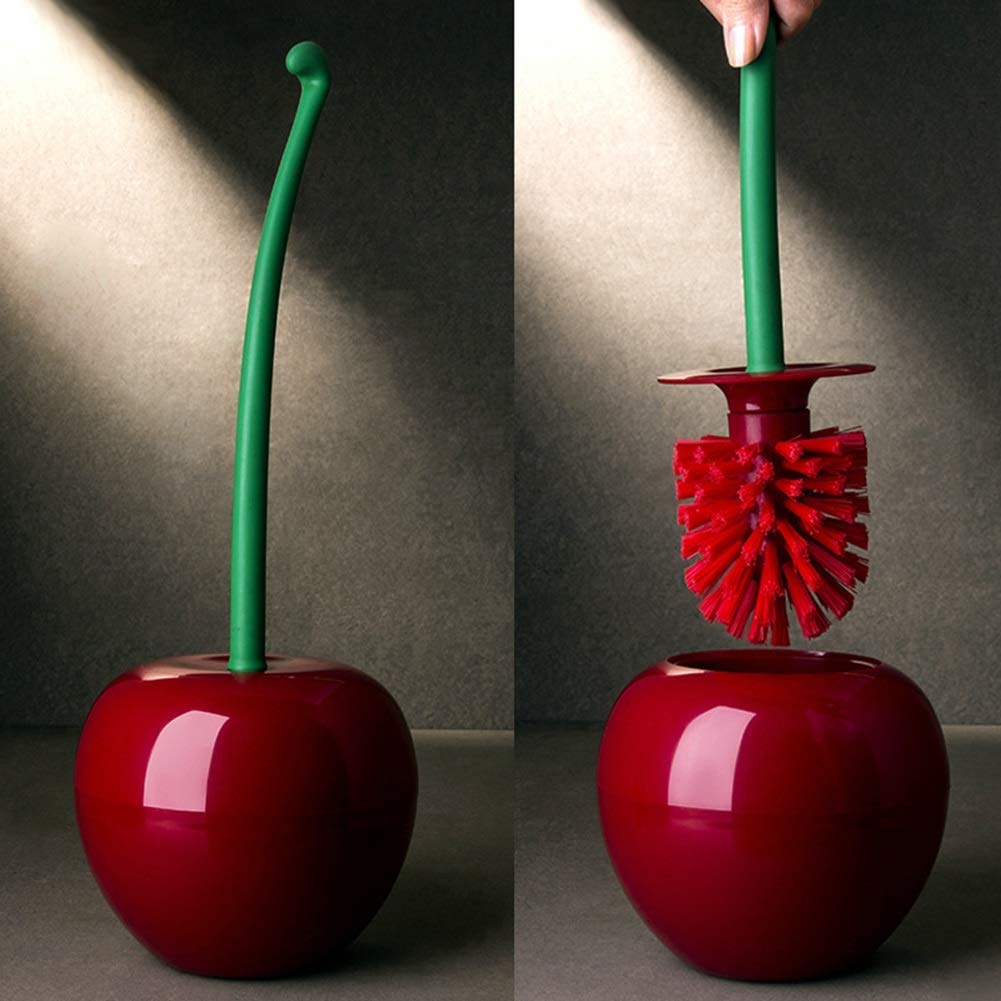 DORA BRIDAL Toilet Brush and Holder Set, Cute Cherry Toilet Brush and Bowl with Long Handle, Bathroom Household Tool Cleaner Accessories for Cherry Shape Decor(1 Brush, 1 Holder)