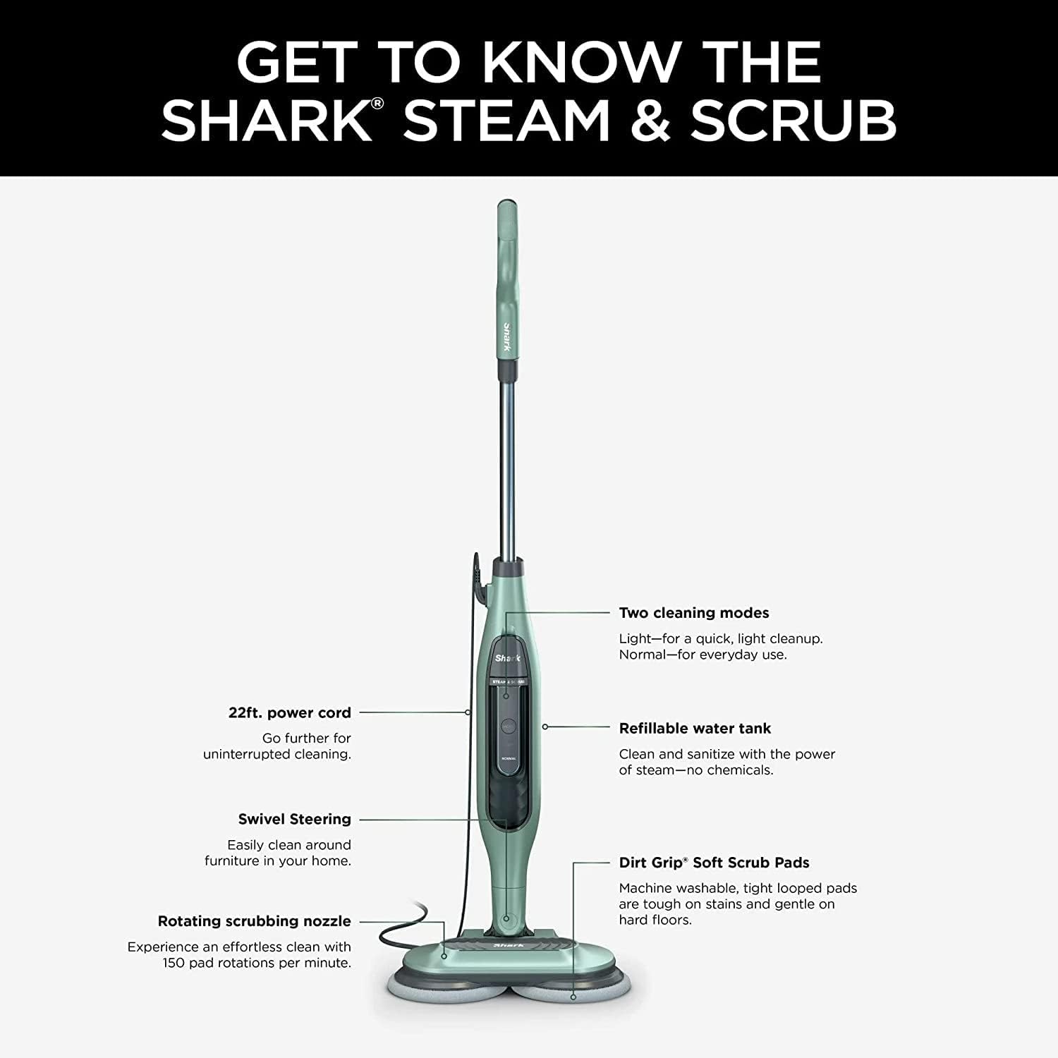 Shark S7000AMZ Steam Mop - All-in-One Scrubbing & Sanitizing for Hard Floors | Pure Water Technology