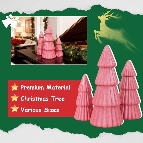 Joyhalo Tabletop Christmas Trees, Set of 3 Frosted Christmas Trees Indoor Xmas Decoration Centerpieces for Table, Mantel, Holiday, Party and Home Decor, Pink