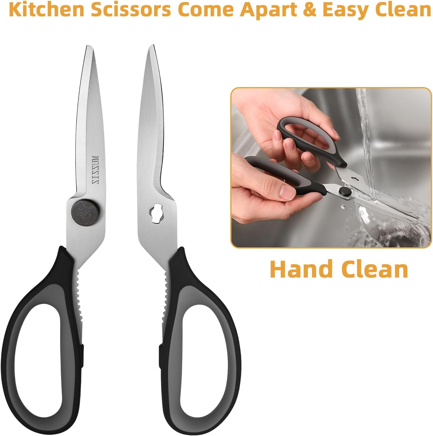 Skiennix Kitchen Scissors - Heavy Duty Stainless Steel Shears with Comfort Grip Handle | 8.3-Inch Black
