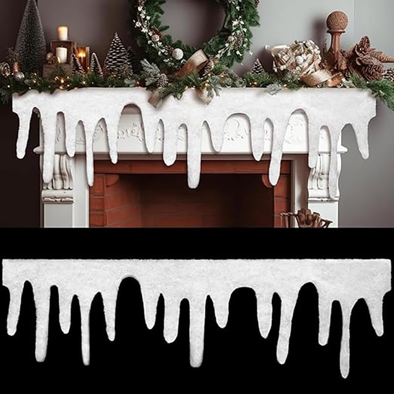 Artificial Snow Fireplace Blanket Roll - Winter Icicle Trim for Holiday Decor (14 x 47 inch)