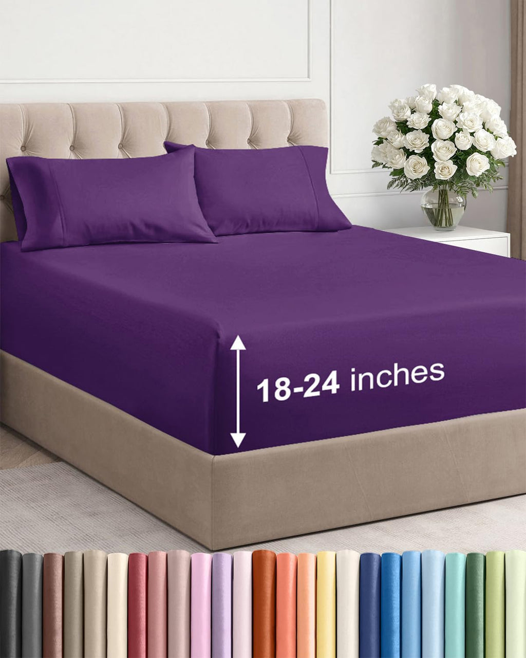 Skiennix Extra Deep Twin Sheet Set - 4-Piece Breathable Cooling Bedding - Soft, Wrinkle-Free Purple
