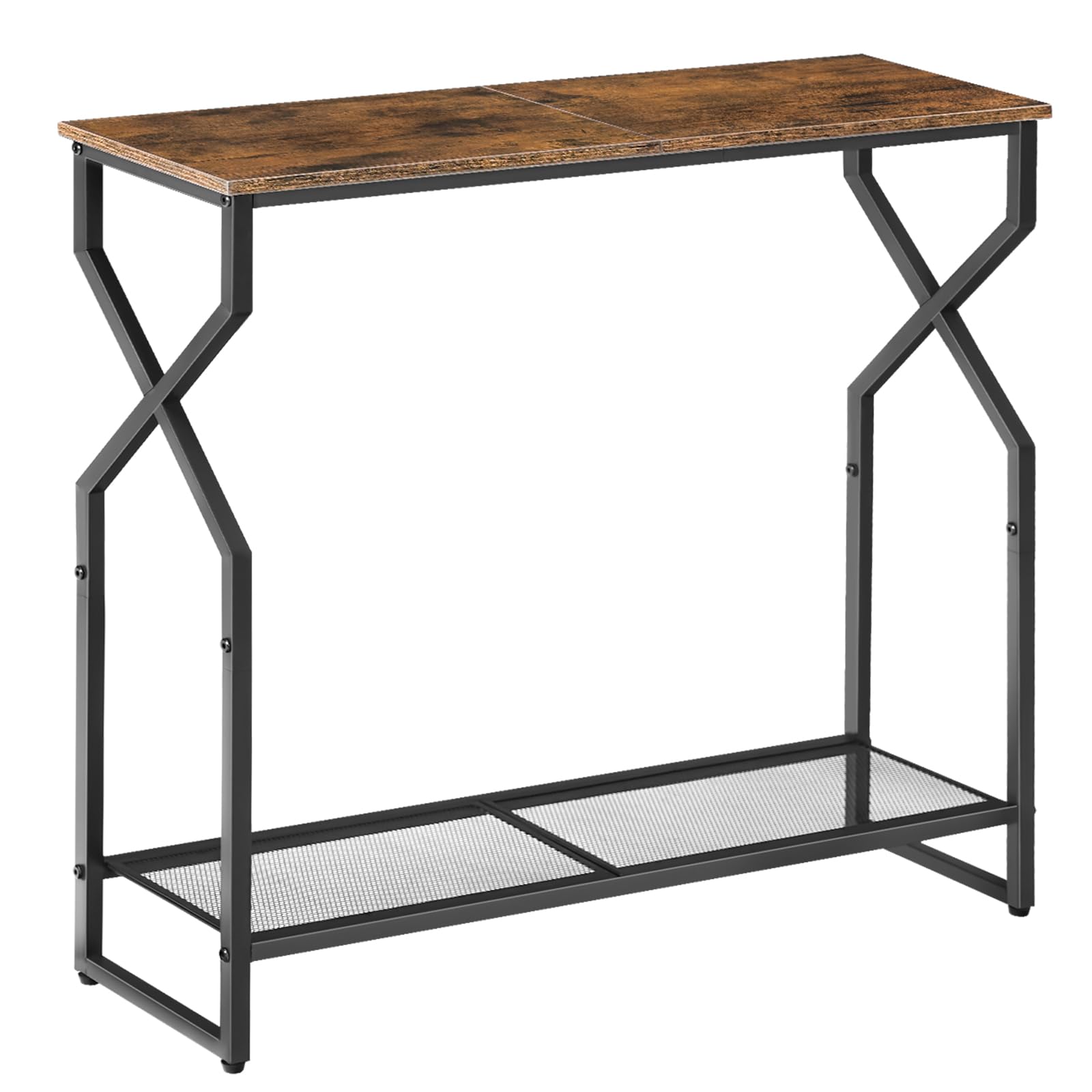 MAHANCRIS 2 Tier Console Table, Sofa Table, Narrow Entryway Table, Hallway Entrance Table, Hourglass-Shaped Frames, Adjustable Feet, for Entrance, Living Room, Hallway, Rustic Brown CTHR21301