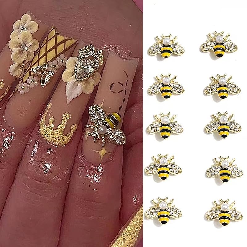 COOSLIM 3D Bee & Daisy Flower Nail Art Charms - 60Pcs Resin Gems
