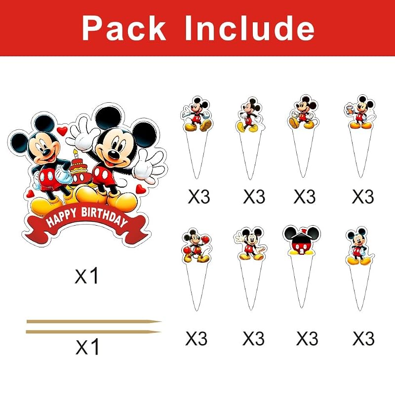 25pc Mickey Mouse Cake Decoration Set - Birthday Cake & Cupcake Toppers