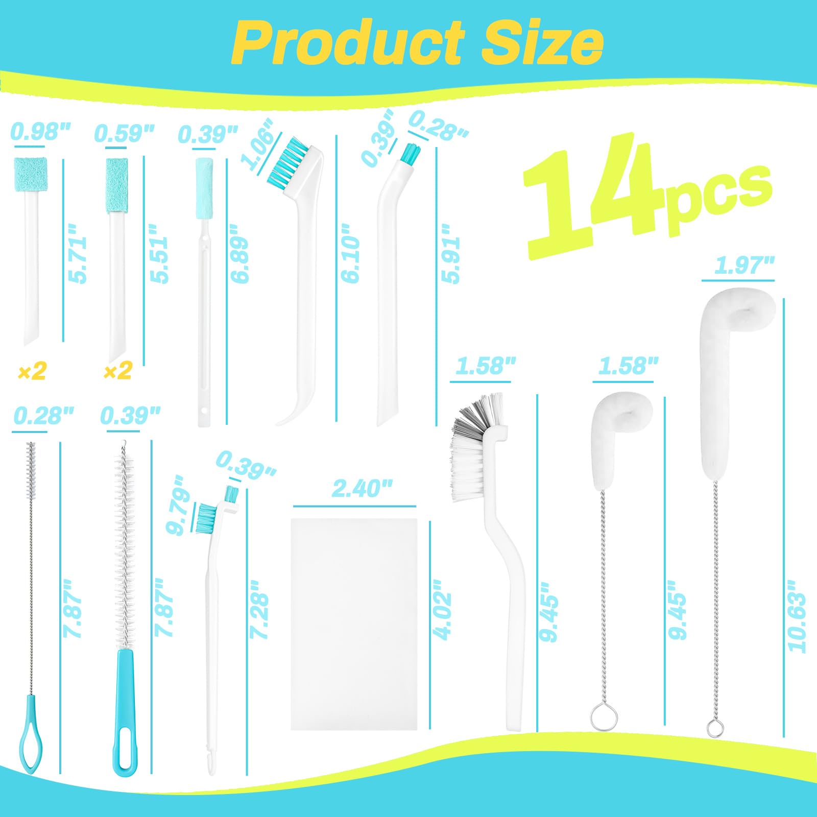Potanro Ice Machine Cleaner Brush Sets, 14pcs Countertop Ice Maker Cleaner Tools, Gap Crevice Cleaning Brushes Tools Small Spaces, Scrub Sponge, Thin Brush for Cleaning Window Track, Straw, Bottle