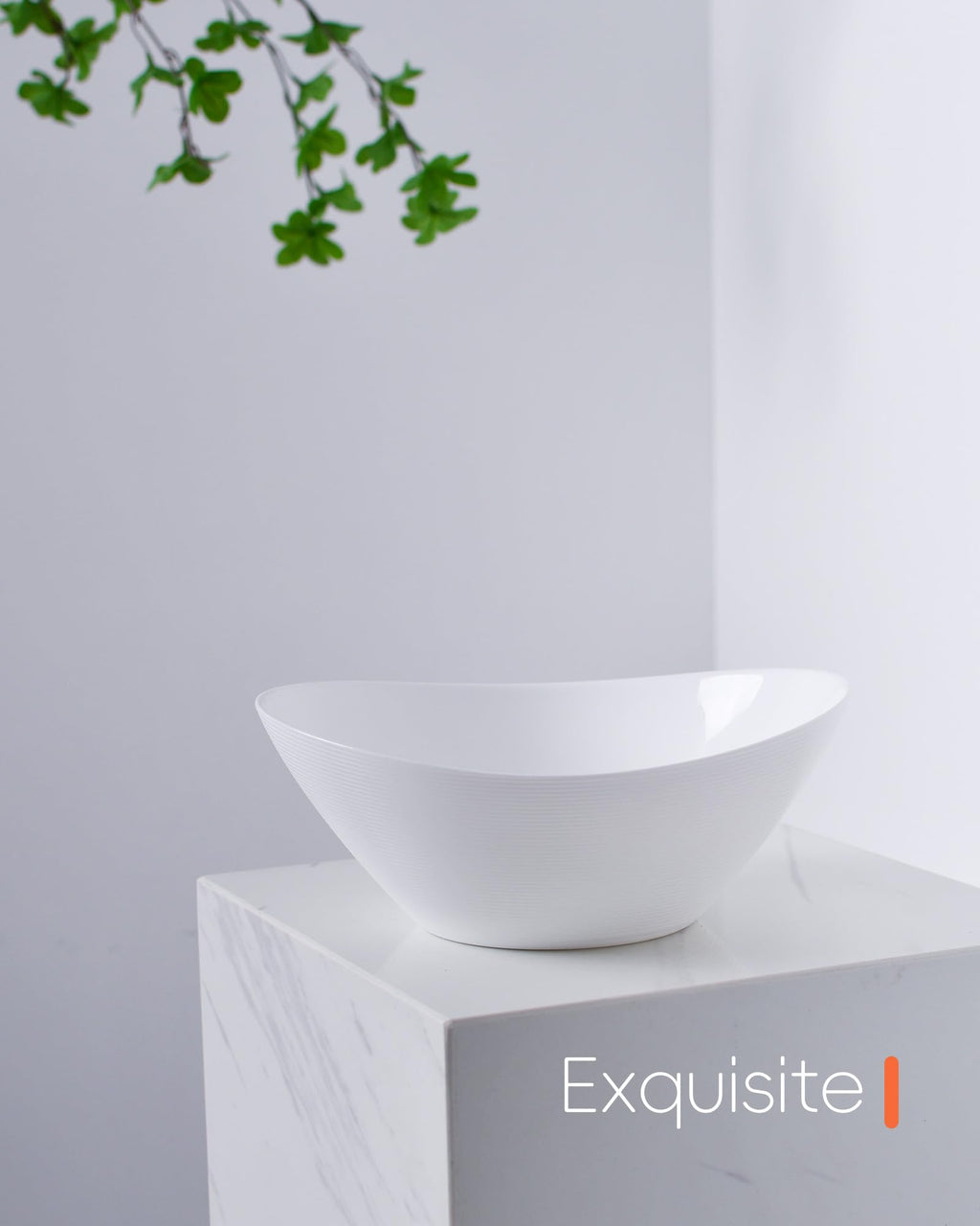 LaGlint 66 OZ Salad Bowl Set of 2, Opal Glass 10 inch Ultra-thin&Lightweight Serving Dishes for Salad, Fruit, Kitchen Microwave & Dishwasher Safe, Oval Shape White