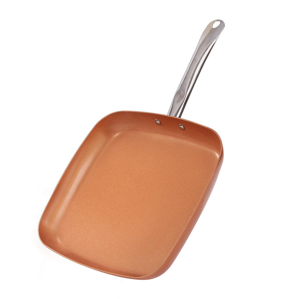 Toutrop Non-Stick Copper Square Frying Pan, 12" Chef Skillet with Ceramic Coating, Oven Dishwasher Safe, PFOA-Free, Home Use for All Stoves