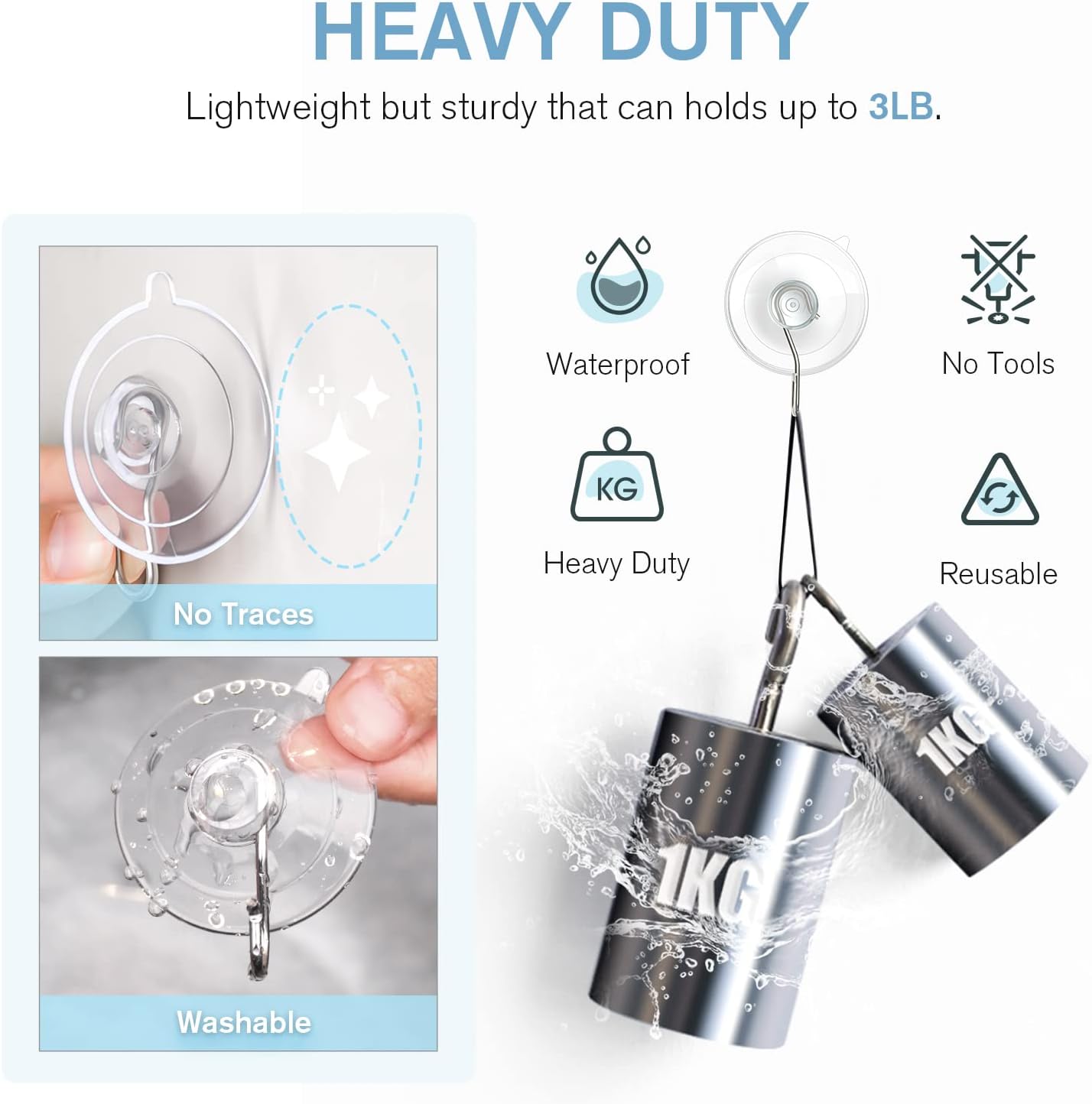 VIS'V Suction Cup Hooks - 1.77 Inch Clear Window Suction Cups with Metal Hooks | 12 Pcs, Removable & Reusable