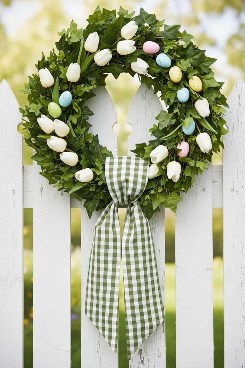 Skiennix 2-Pack Green & White Plaid Wreath Sashes - Versatile Door Decorations for Spring & St. Patrick's Day