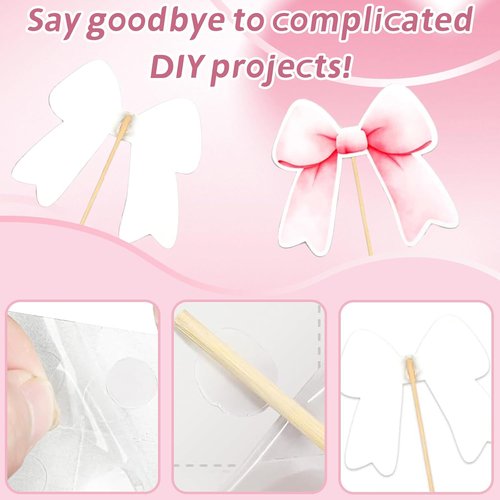 Coquette 48PCS Bow Cupcake Toppers - Pink Bow Cake Decorations for Birthdays & Showers
