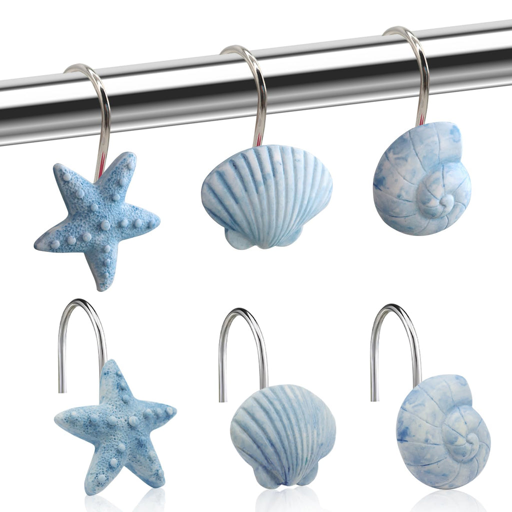 Seashell Decorative Shower Curtain Hooks, Fashion Shower Curtain Rings, Ocean Shower Curtain Hangers, 12PCS Shower Hooks for Shower Curtain, Bathroom, Bedroom, Living Room, Home Decor
