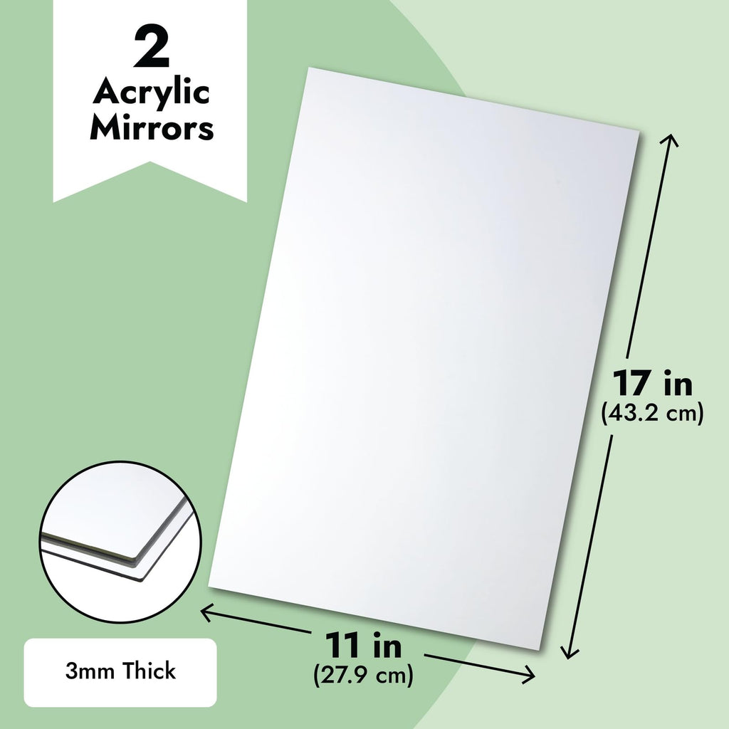 Bright Creations Acrylic Mirrors for Wall - 17 x 11 in, 2 Pack, Clear, Modern - Shatterproof Frameless Mirror Tiles - Bathroom, Bedroom, Kitchen & Home Gym