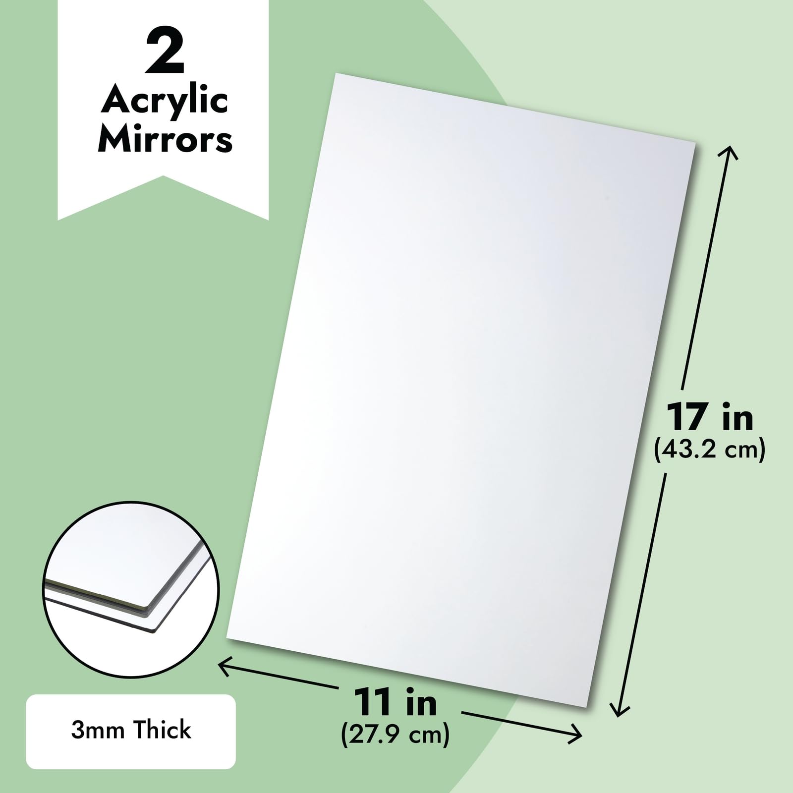 Bright Creations Acrylic Mirrors for Wall - 17 x 11 in, 2 Pack, Clear, Modern - Shatterproof Frameless Mirror Tiles - Bathroom, Bedroom, Kitchen & Home Gym