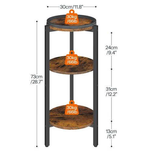 HOOBRO Small Round Side Table, 3-Tier Tall Coffee Drink Table for Sofa Couch, 28.7" H Slim Nightstand, Circle Accent End Table for Living Room, Corner, Bedroom, Rustic Brown BF182BZ01