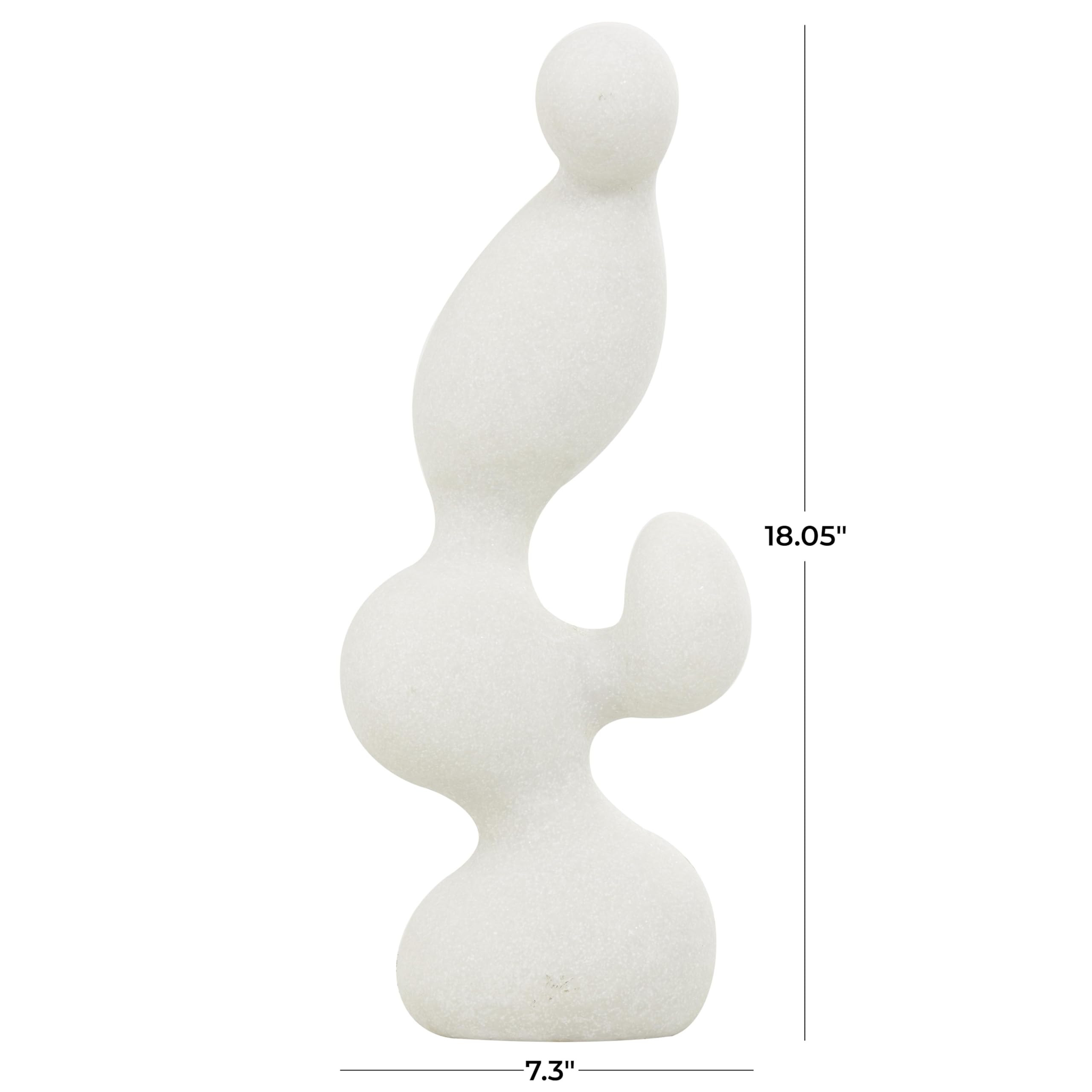 Deco 79 Polystone Abstract Decorative Sculpture Curved Shaped Home Decor Statue with Speckled Texturing, Accent Figurine 7" x 4" x 18", White